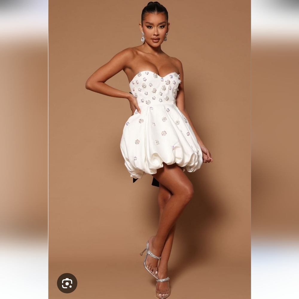 Fashion Nova Luxe Hollie Embellished Mini Dress Size Med White - Picture 3 of 14